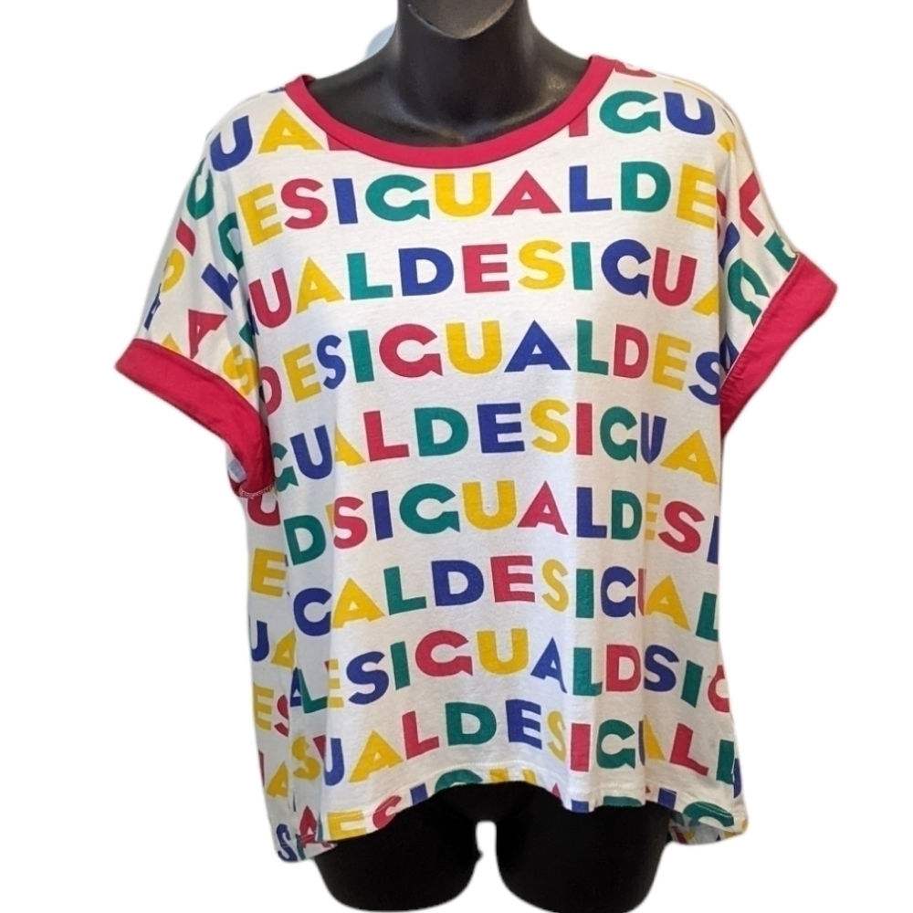 𝅺Desigual Colour Block Spell Out T Shirt ** No size tag ** Dolman Sleeve